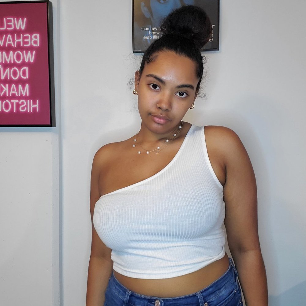 SHEIN Basic White Ribbed One Shoulder Crop Top Size M
